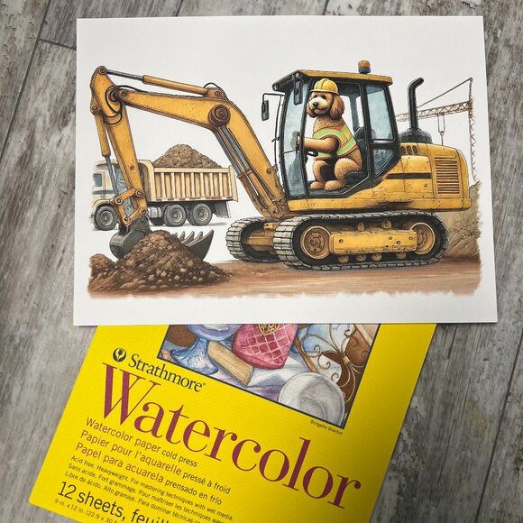 Golden Doodle Dog Driving Big Digger Art Print Limited Edition Signed & Numbered - Picture 3 of 9